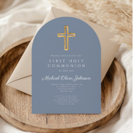 Convites Dusty Blue Cross Boy First Communch