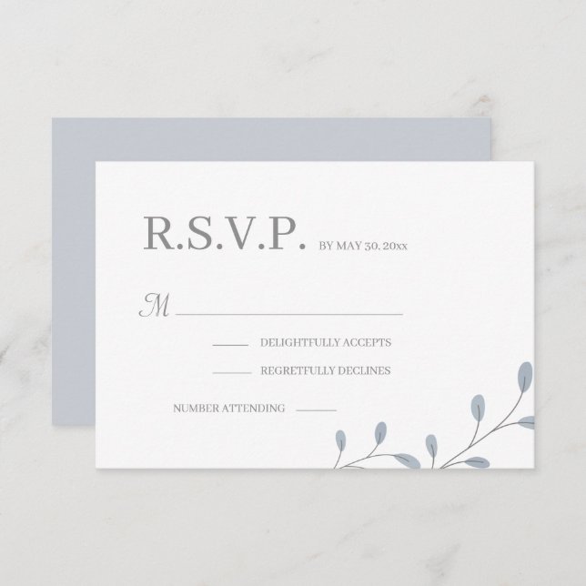 Convites Dusty Blue deixa RSVP de Casamento Chic Minimalist (Frente/Verso)