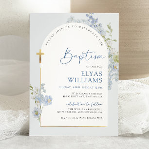 Convites Dusty Blue Delphinium Floral Arranhe Baptism