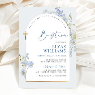 Convites Dusty Blue Delphinium Floral Arranhe Baptism