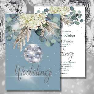 Convites Dusty Blue Disco Ball Floral Elegante Casamento