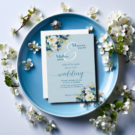 Convites Dusty Blue Dourado Casamento Floral