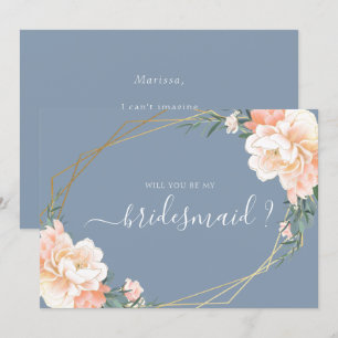Convites Dusty Blue Dourado Floral Você Será Minha Porta-