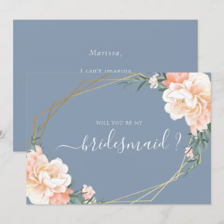 Convites Dusty Blue Dourado Floral Você Será Minha Porta-Po