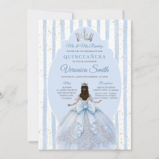 Convites Dusty Blue Dress with Bow Quinceañera Birthday