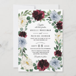 Convites Dusty Blue e Burgundy - Casamento outono de amora