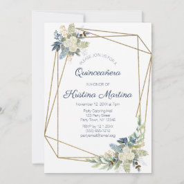 Convites Dusty Blue e Cream Floral Quinceañera Aniversário