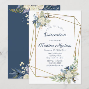 Convites Dusty Blue e Cream Floral Quinceañera Aniversário