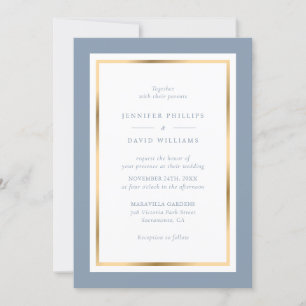 Convites Dusty Blue e Dourado Casamento Elegante