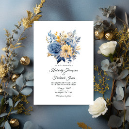 Convites Dusty Blue e Dourado Casamento Floral