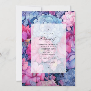 Convites Dusty Blue e Fuchsia Floral Wedding