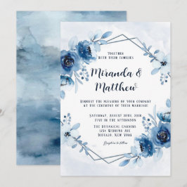 Convites Dusty Blue e Marinho Watercolor Peonies Casados In