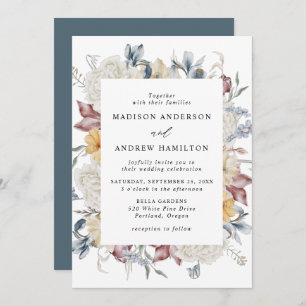 Convites Dusty Blue e Mauve Wildflower Meadow Wedding