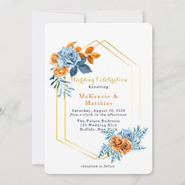 Convites Dusty Blue e Rusty Peony Casamento Dourado Floral