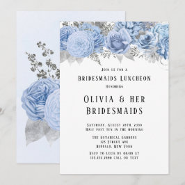 Convites Dusty Blue e Silver Floral Bridesmaides Lunchees