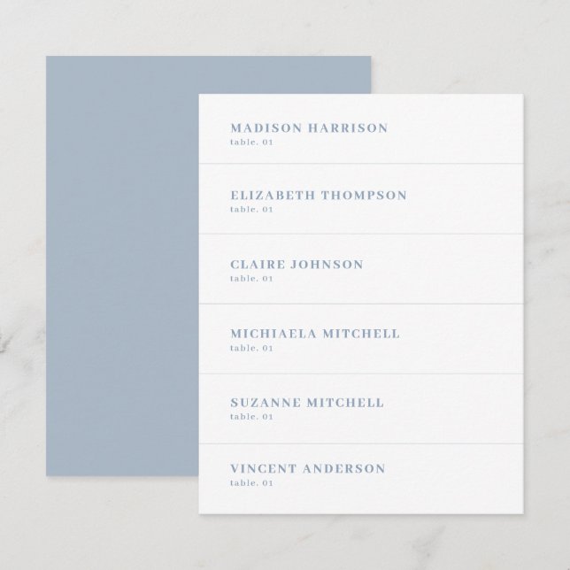 Convites Dusty Blue e White Wedch Name Card DIY (Frente/Verso)