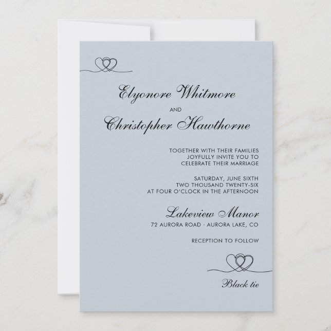 Convites Dusty Blue Elegant Chic Calligraphy Wedding (Frente)
