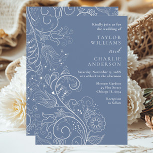 Convites Dusty Blue Elegant Floral Wedding