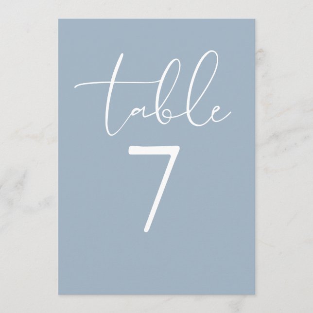 Convites Dusty Blue Elegant Modern Script Table Number (Frente)