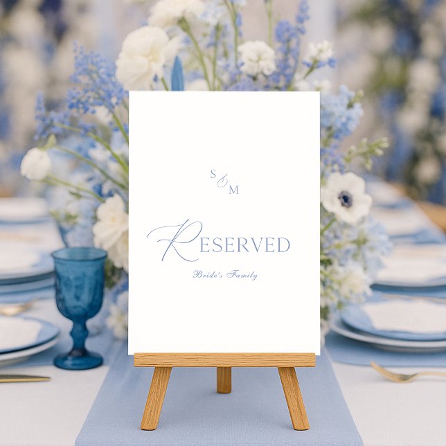 Convites Dusty Blue Elegant “Reserved” Wedding Sign (Criador carregado)