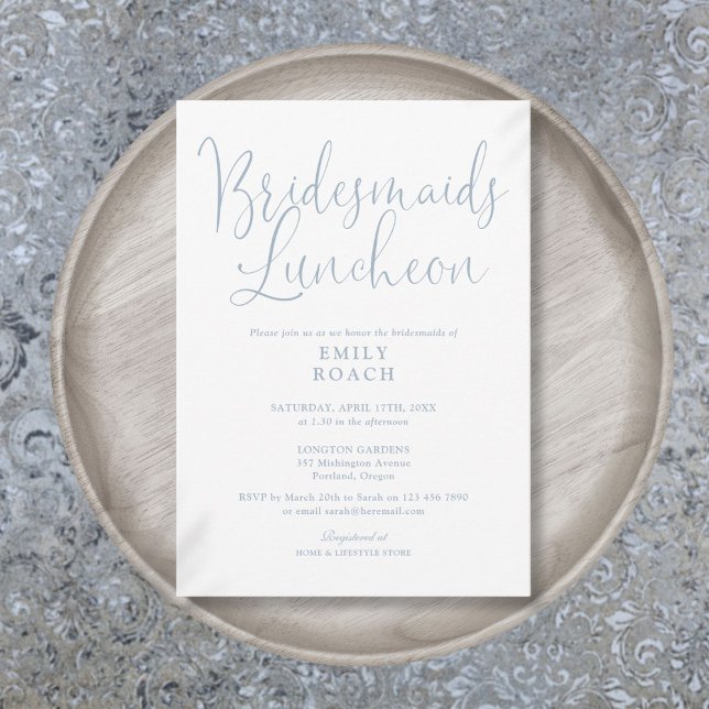 Convites Dusty Blue Elegant Script Bridesmaids Luncheon (Dusty Blue Elegant Script Bridesmaids Luncheon Invitation)