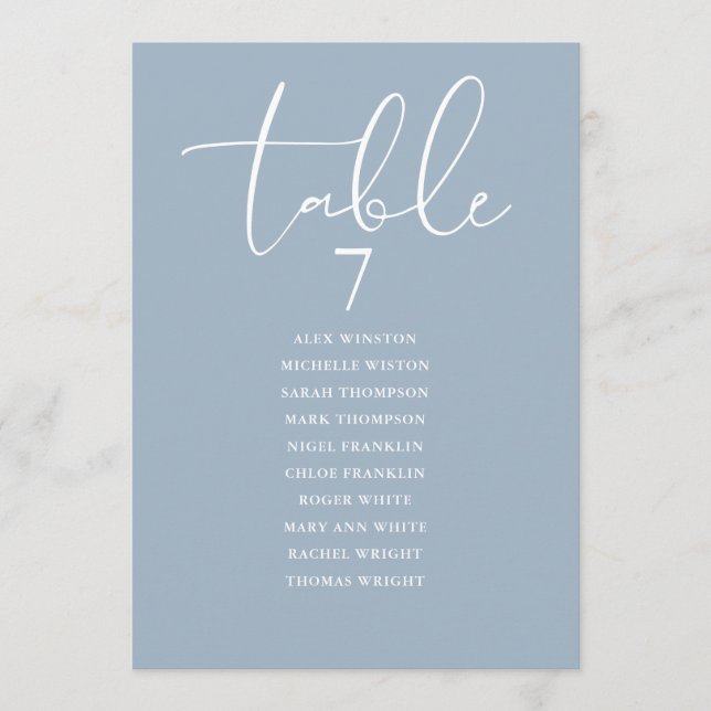 Convites Dusty Blue Elegant Seating Plan Table Number (Frente)