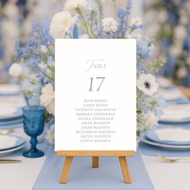 Convites Dusty Blue Elegant Table Seating Card  (Criador carregado)