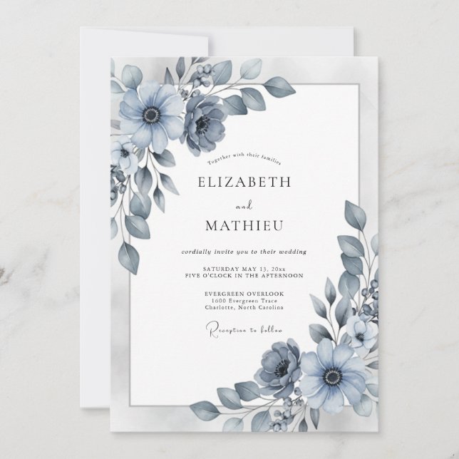 Convites Dusty Blue Elegant Winter Wedding (Frente)