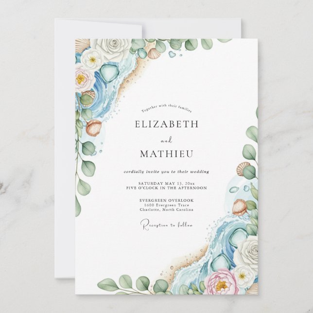 Convites Dusty Blue Ethereal Coastal Wedding (Frente)
