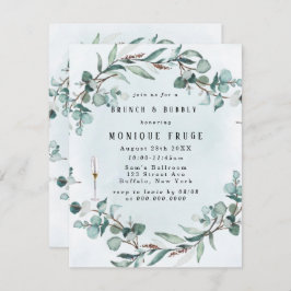 Convites Dusty Blue Eucalyptus Greenery Brunch e Bubble