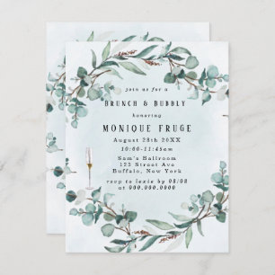 Convites Dusty Blue Eucalyptus Greenery Brunch e Bubble