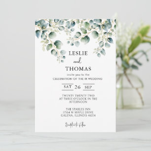 Convites Dusty Blue Eucalyptus Greenery Casamento Suculento