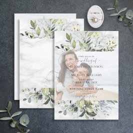 Convites Dusty Blue Eucalyptus Greenery Marble Foto