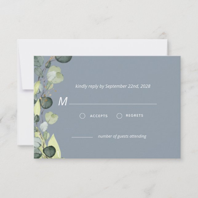 Convites Dusty Blue Eucalyptus Greenery RSVP Simple (Frente)