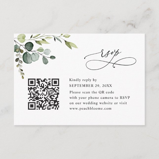 Convites Dusty Blue Eucalyptus Greenery Wedding RSVP Card (Frente)