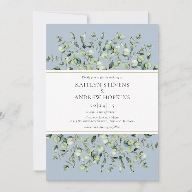 Convites Dusty Blue Eucalyptus  Wedding (Frente)