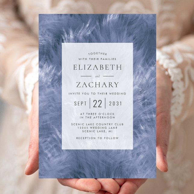 Convites Dusty Blue Feathery Elegance Wedding (Criador carregado)