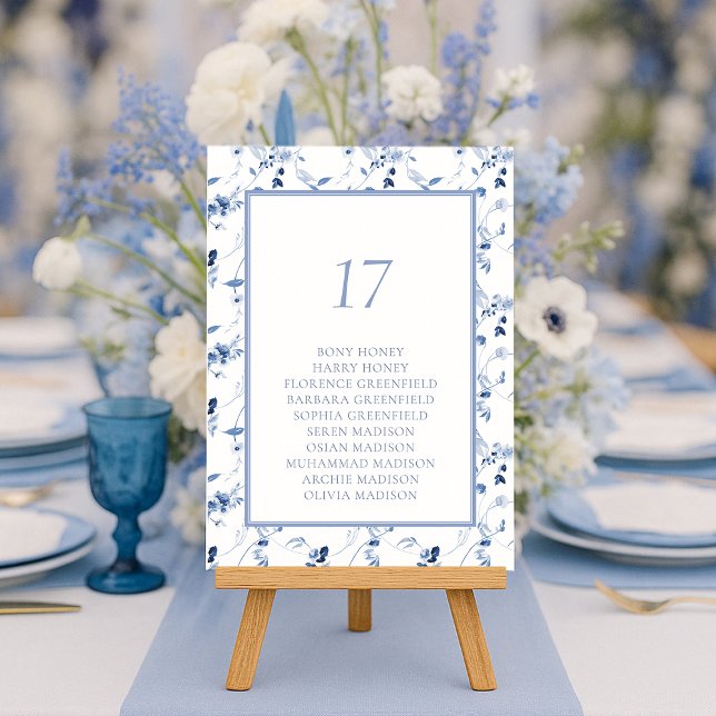 Convites Dusty Blue Fine Art Floral Table Seating Card (Criador carregado)