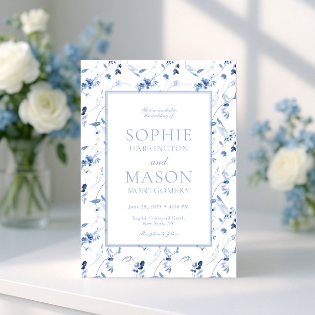 Convites Dusty Blue Fine Art Floral Wedding Invitation (Criador carregado)