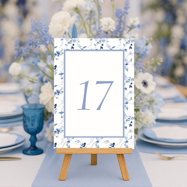 Convites Dusty Blue Fine Art Floral Wedding Table Number  (Criador carregado)