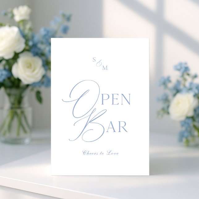 Convites Dusty Blue Fine Art Open Bar Sign with Calligraphy (Criador carregado)