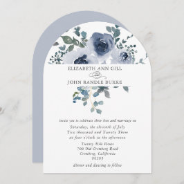Convites Dusty Blue Floral and Grey Arch Wedding Invitation
