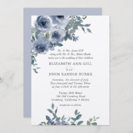 Convites Dusty Blue Floral and Grey Formal Wedding Invite