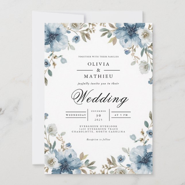Convites Dusty Blue Floral Archway Wedding (Frente)