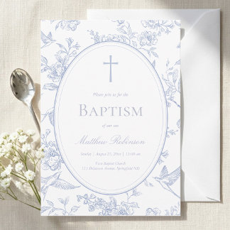 Convites Dusty Blue Floral Baptism