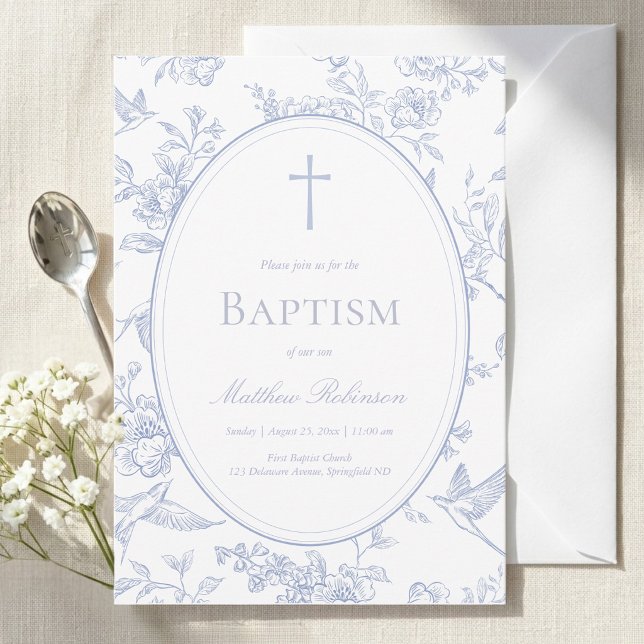 Convites Dusty Blue Floral Baptism (Criador carregado)
