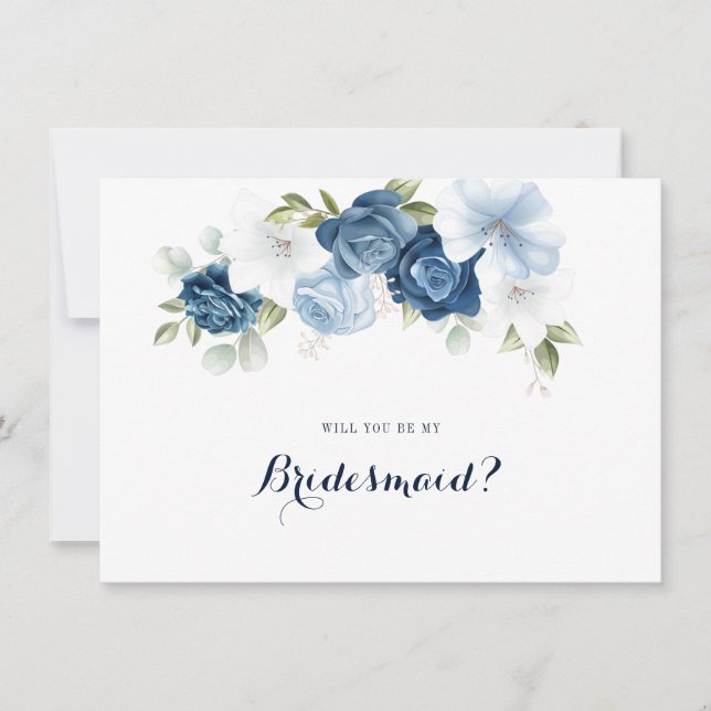 Convites Dusty Blue Floral Bridesmaid Proposal Card (Frente)