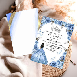 Convites Dusty Blue Floral Butterfly Girl Quinceanera