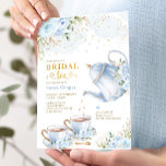 Convites Dusty Blue Floral Chá de panela Tea Party<br><div class="desc">Convite para chá de panela temático do Tea Party. Clique no botão "personalizar mais" se quiser reorganizar e formatar o estilo e a posição do texto. Vem com um padrão floral correspondente no verso.</div>