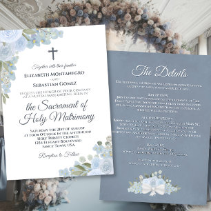 Convites Dusty Blue Floral com detalhes Casamento católico